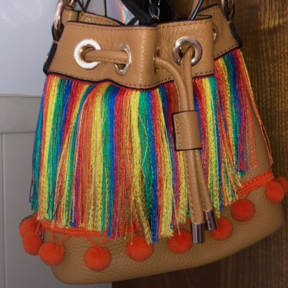 Milly Rainbow Pom-Pom Drawstring Bucket Crossbody - Picture 4 of 4